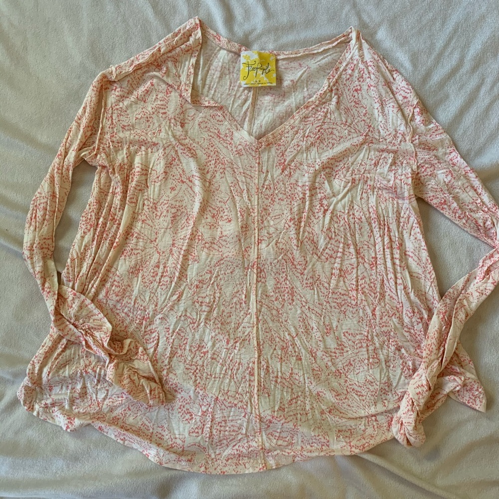 FREE PEOPLE cream/peach long sleeve shirt